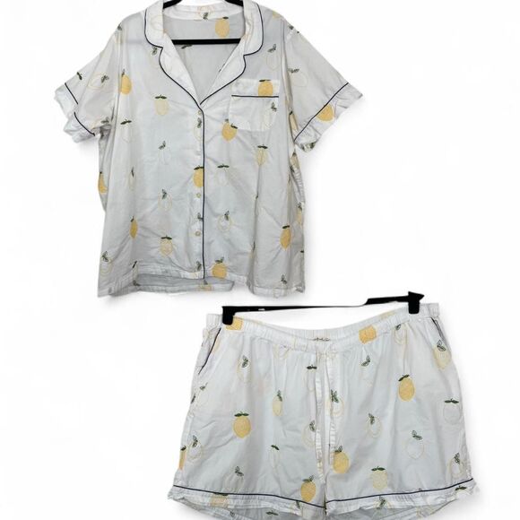 Printfresh Lemon Drop Embroidered Pajama Set White Organic Cotton Size 3x - Picture 1 of 6